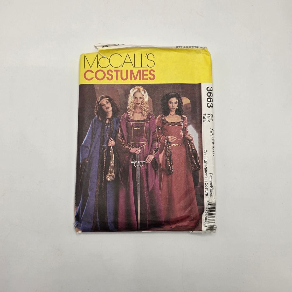 McCall's 3663 Sewing Pattern Medieval Costume Gown Cape Renaissance AA 6-12 2002